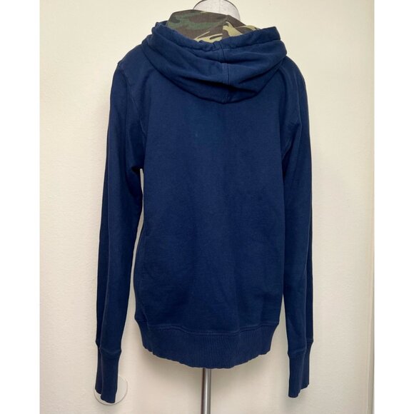 LUCKY BRAND Navy Blue and Camo Distressed Cotton Zip Up Hoodie Jacket Women's Si - Picture 4 of 7